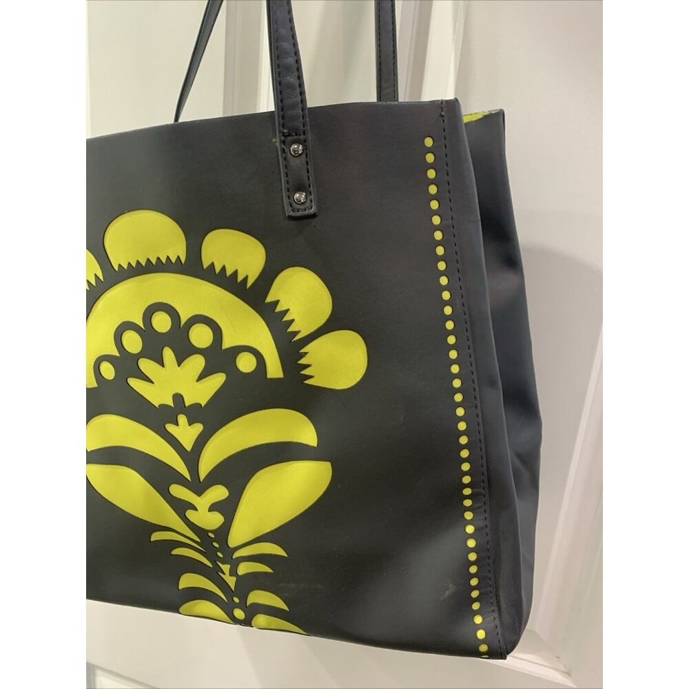 Vera Bradley Tote Bag Purse Vinyl Laser Cut "Flower Shower" Gray & Yellow - Picture 5 of 9
